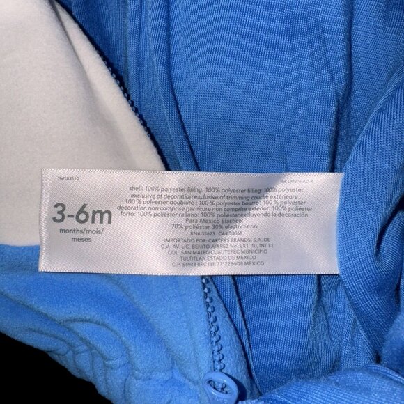 Carters 3-6 Month Blue Shark Padded 2 Piece Zip Up Fleece Halloween Costume - Picture 7 of 8